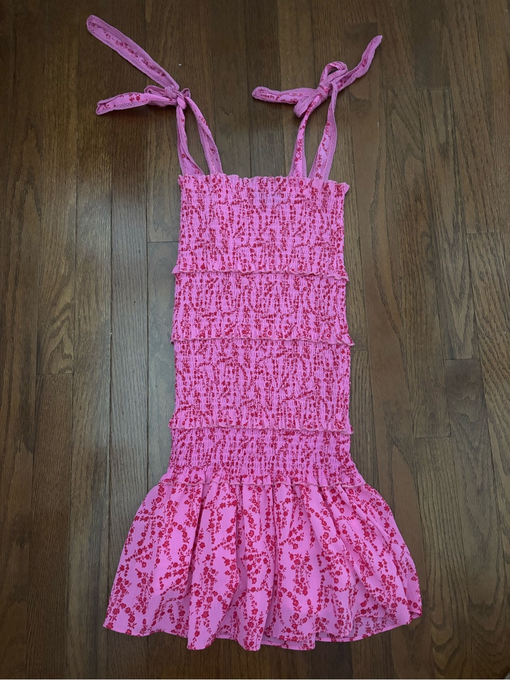 Pink Floral Smocked Tie-Shoulder Sundress